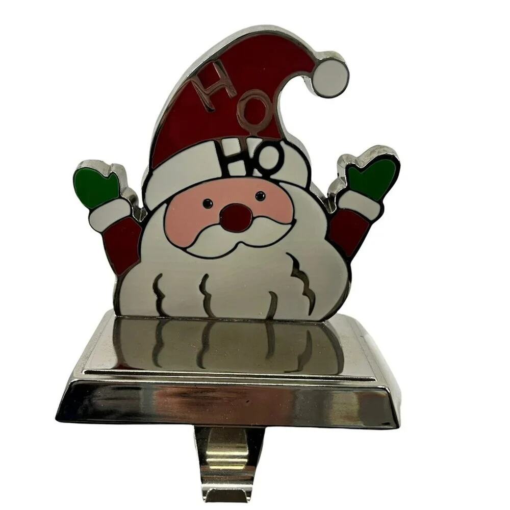 Vintage 7 in. Lacquer Stocking Hanger Set Santa Snowman